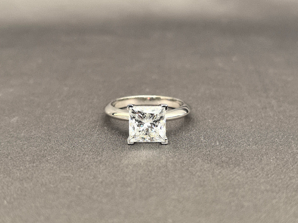 7ceb6fe59a142c9268e9a715cae264dc Princess Cut Lab Diamond Solitaire Ring | 4-Prong Setting | Plain Band | 14K Gold | Timeless Simplicity - Image 1