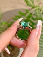 6.4-Carat Natural Tourmaline Three-Stone Ring: Radiant Cut with 0.3-Carat Baguette Lab-Grown Diamonds in 18K Gold - Image 3