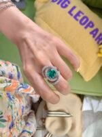 4.95-Carat Cushion-Cut Green Tourmaline Ring: VS1 Clarity with Star Orbit Design in 14K White Gold - Image 2