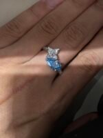 1.5ct & 1.8ct Dual-Stone Ring: Lab-Grown Blue Sapphire + Diamond in 14K White Gold - Image 3