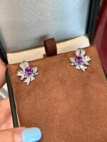 1-Carat Lab-Grown Violet Sapphire Bow-Floral Stud Earrings - Image 2