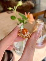 4-Carat Natural Partschinite Ring: Vibrant Orange in 14K Gold