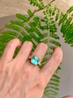 6.4-Carat Natural Tourmaline Three-Stone Ring: Radiant Cut with 0.3-Carat Baguette Lab-Grown Diamonds in 18K Gold - Image 2