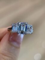 2-Carat Three-Stone Lab Grown Emerald Diamond Ring: E Color, VVS2 Clarity in 14K Gold
