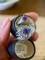 Double-stone lab grown gemstone feather inlay ring (2-carat pear-shaped, 1-carat cushion-shaped)