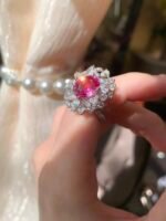 3.78ct Lab-Created Padparadscha Sapphire 18K Gold Diamond Cluster Ring