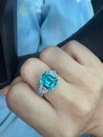 6.75-Carat Cushion-Cut Tourmaline Ring: 14K White Gold Setting with 1.5CT Heart-Shaped Lab-Grown Diamonds - Image 2
