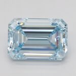 Emerald cut blue lab-grown diamond